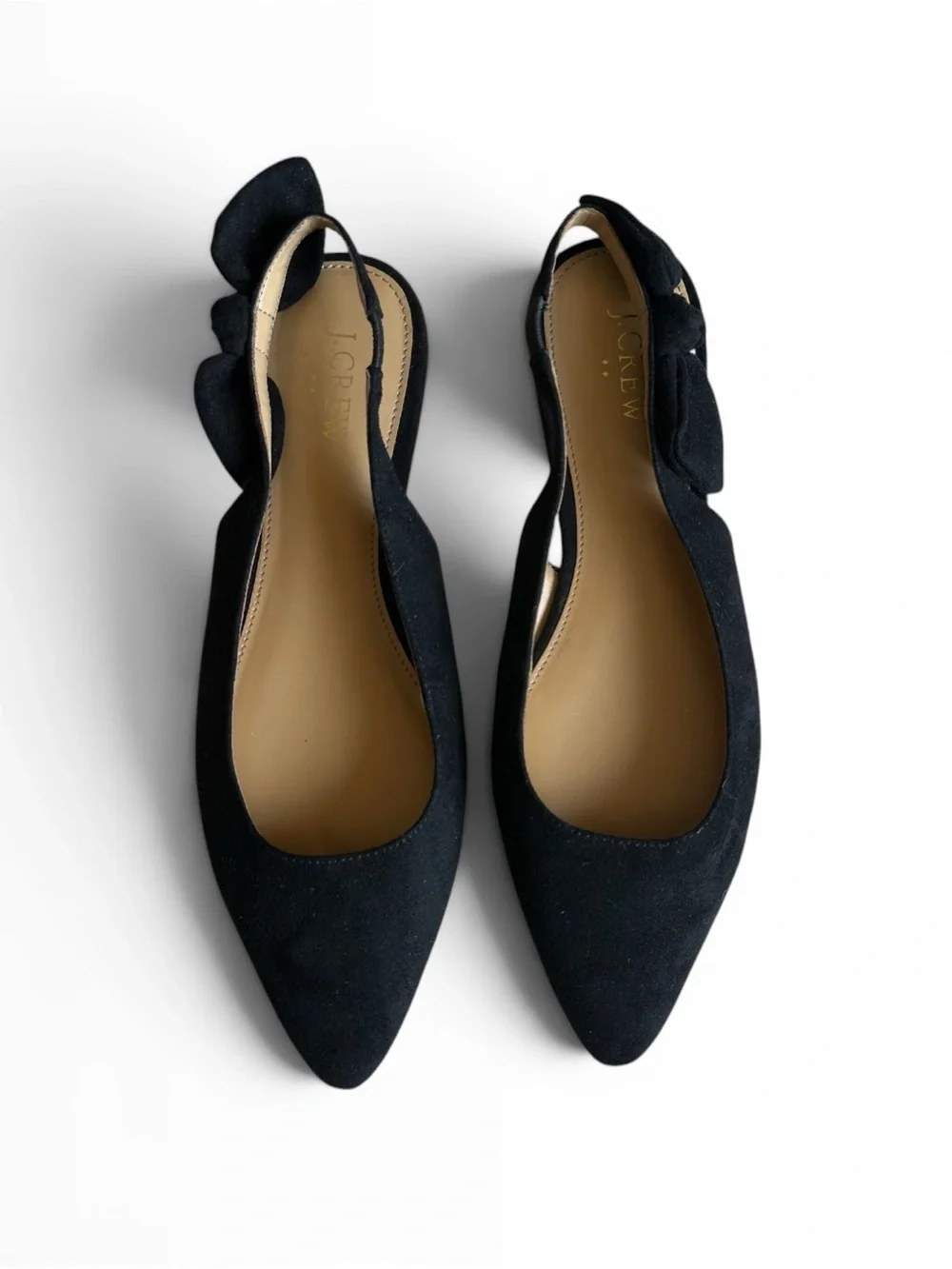 J.Crew Black Suede Bow Slingback Pointed Toe d'Orsay Flats Size 8